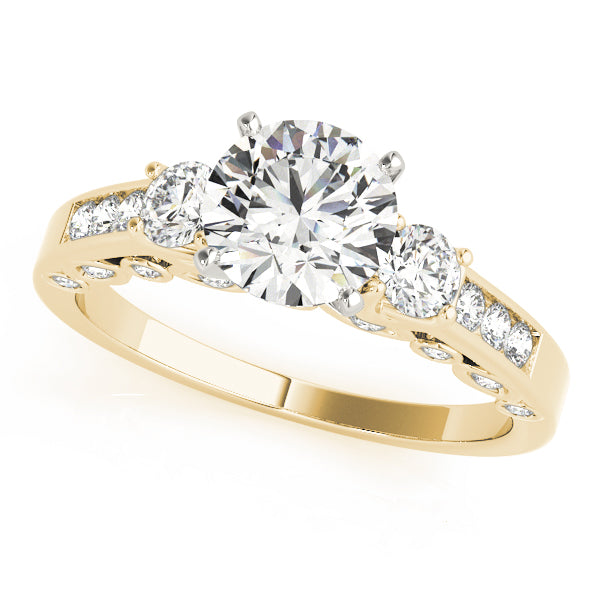 Gold ring with three diamonds on a white background