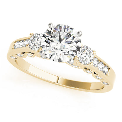 Gold ring with three diamonds on a white background