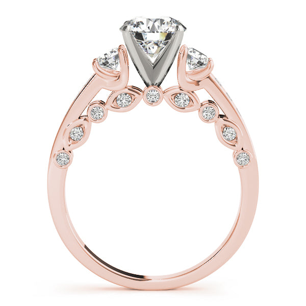 Rose gold ring with a diamond on a white background