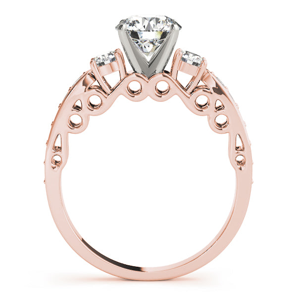 Rose gold ring with a diamond on a white background