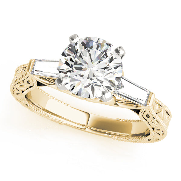 Gold ring with a large diamond on a white background