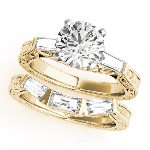 Exquisite Three-Stone Baguette Round Diamond Engagement Ring — 9K/18K Gold & Platinum