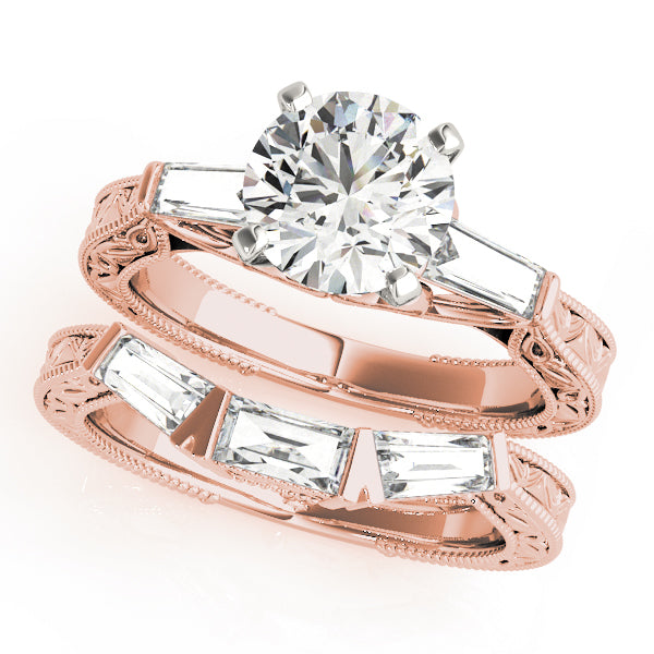 Exquisite Three-Stone Baguette Round Diamond Engagement Ring — 9K/18K Gold & Platinum