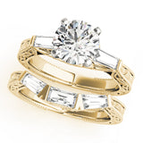 Exquisite Three-Stone Baguette Round Diamond Engagement Ring — 9K/18K Gold & Platinum