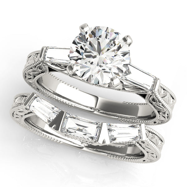 Exquisite Three-Stone Baguette Round Diamond Engagement Ring — 9K/18K Gold & Platinum