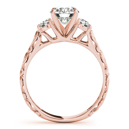 Rose gold ring with a diamond on a white background