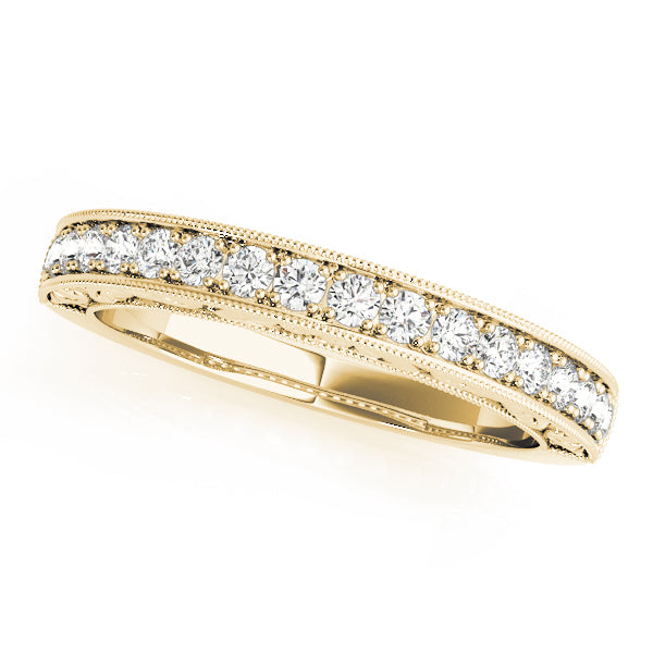 Milgrain Prong Set Wedding Half Eternity Ring in Gold & Platinum