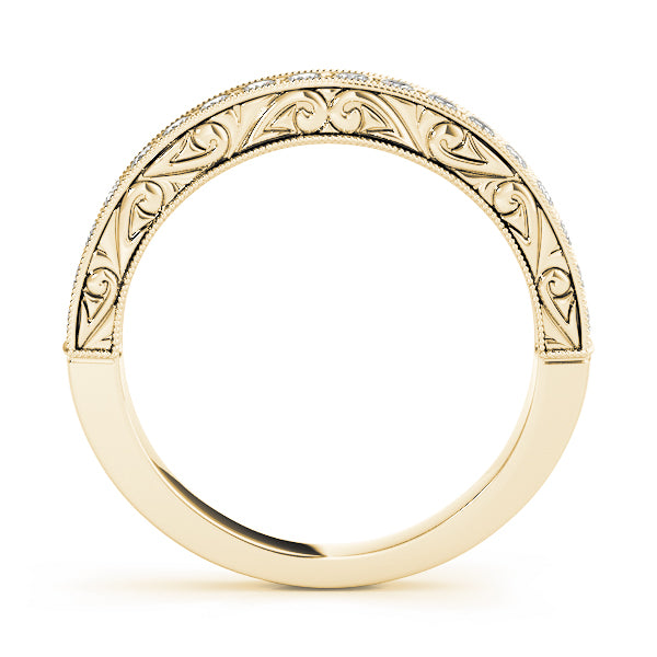 Milgrain Prong Set Wedding Half Eternity Ring in Gold & Platinum
