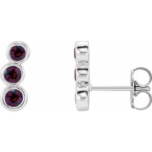 Mozambique Garnet Round Three-Stone Ear Climber Earrings in Gold and Platinum