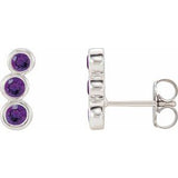 Amethyst Round Three-Stone Ear Climber Earrings in Gold and Platinum