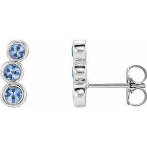 Aquamarine Round Three-Stone Ear Climber Earrings in Gold and Platinum