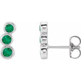 Emerald Round Three-Stone Ear Climber Earrings in Gold and Platinum