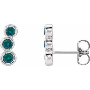Alexandrite Round Three-Stone Ear Climber Earrings in Gold and Platinum