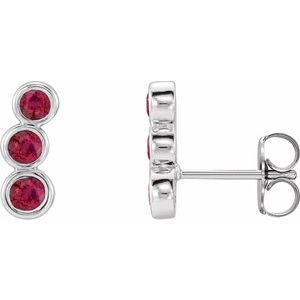 Ruby Round Three-Stone Ear Climber Earrings in Gold and Platinum