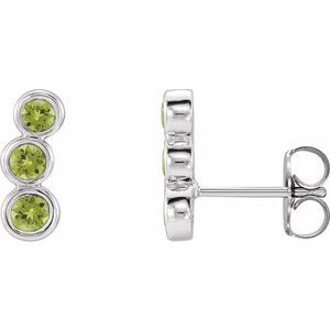 Peridot Round Three-Stone Ear Climber Earrings in Gold and Platinum