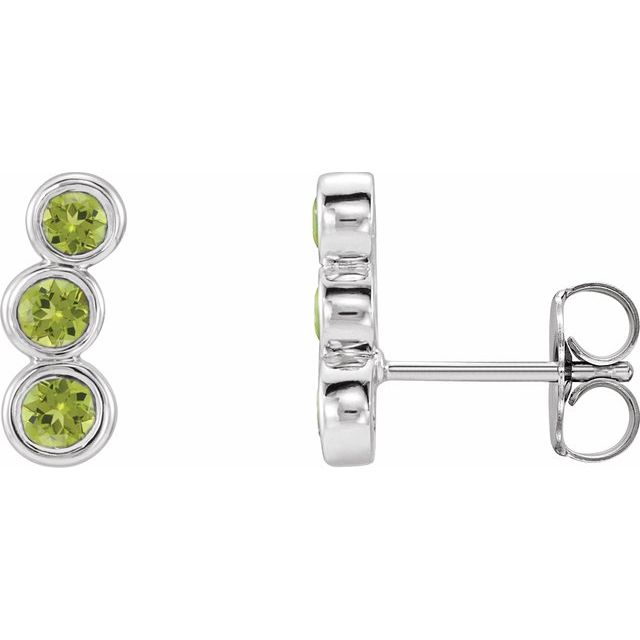 Peridot Round Three-Stone Ear Climber Earrings in Gold and Platinum