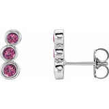 Pink Tourmaline Round Three-Stone Ear Climber Earrings in Gold and Platinum