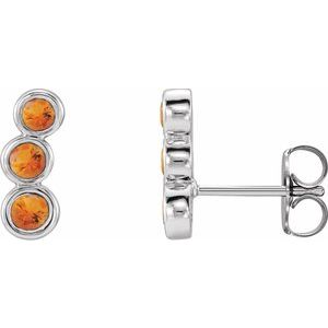 Citrine Round Three-Stone Ear Climber Earrings in Gold and Platinum