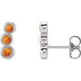 Citrine Round Three-Stone Ear Climber Earrings in Gold and Platinum