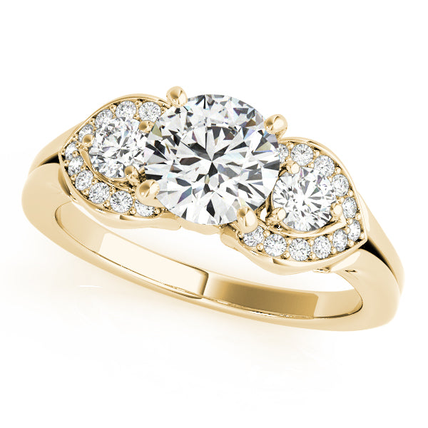 Gold ring with three diamonds on a white background
