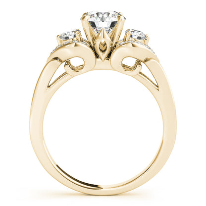 Gold ring with a central diamond and smaller diamonds on a white background