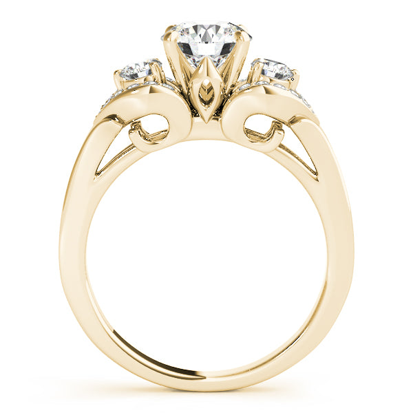 Gold ring with a central diamond and smaller diamonds on a white background