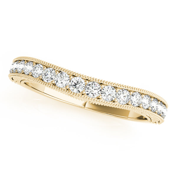 Single Row Miligrain Curved Half Eternity Ring in Gold & Platinum