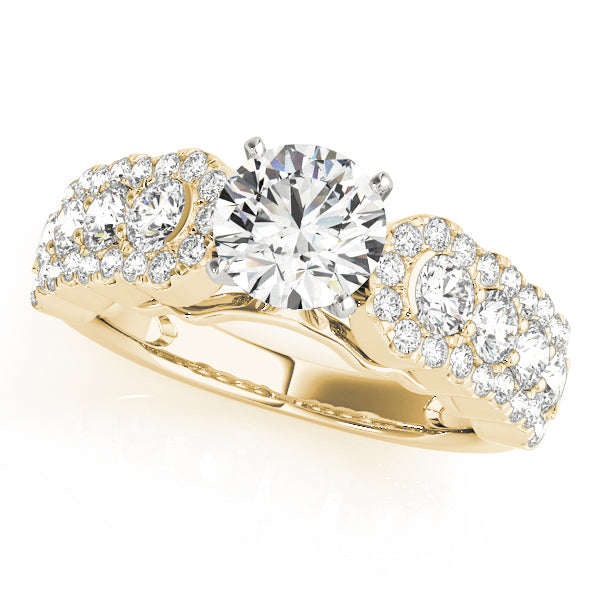 Regal Multi-Row Round Diamond Engagement Ring — 9K/18K Gold & Platinum