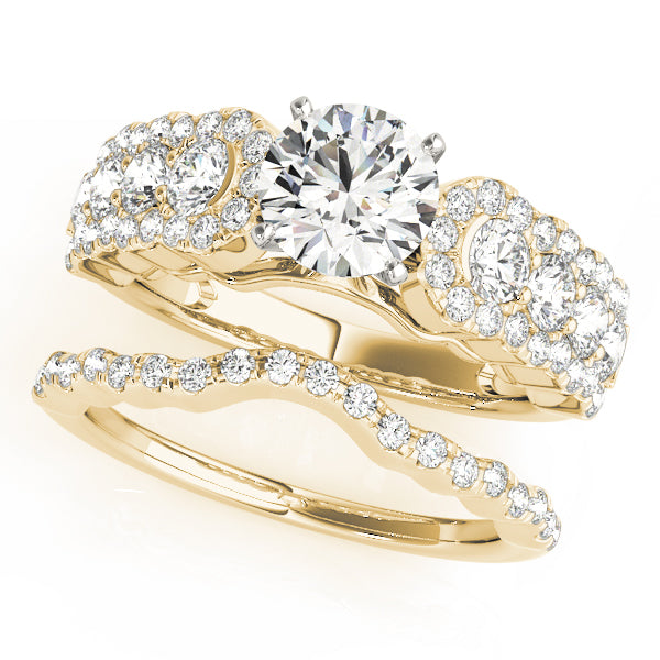 Regal Multi-Row Round Diamond Engagement Ring — 9K/18K Gold & Platinum