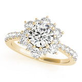 Sculpted Halo Round Diamond Engagement Ring — 9K/18K Gold & Platinum