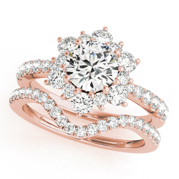Sculpted Halo Round Diamond Engagement Ring — 9K/18K Gold & Platinum