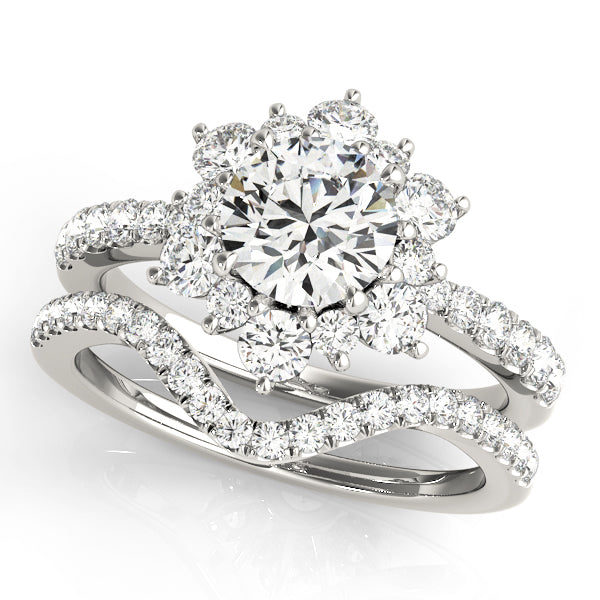 Sculpted Halo Round Diamond Engagement Ring — 9K/18K Gold & Platinum