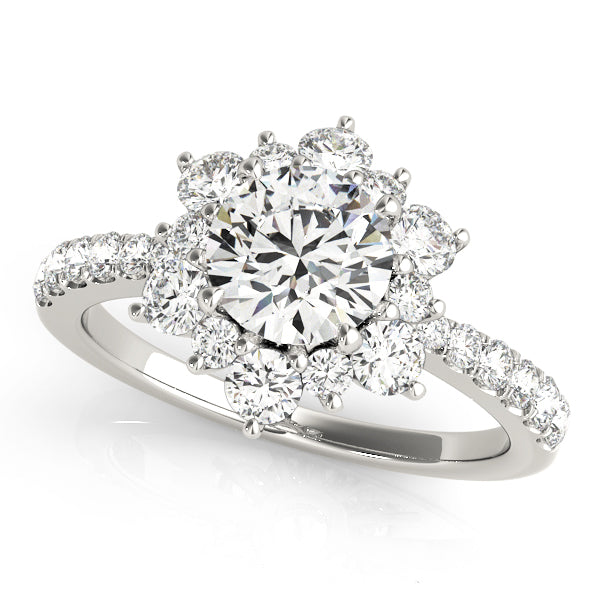 Sculpted Halo Round Diamond Engagement Ring — 9K/18K Gold & Platinum