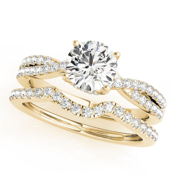 Crowned Engagment Rings Multi-Row Round Diamond Engagement Ring — 9K/18K Gold & Platinum