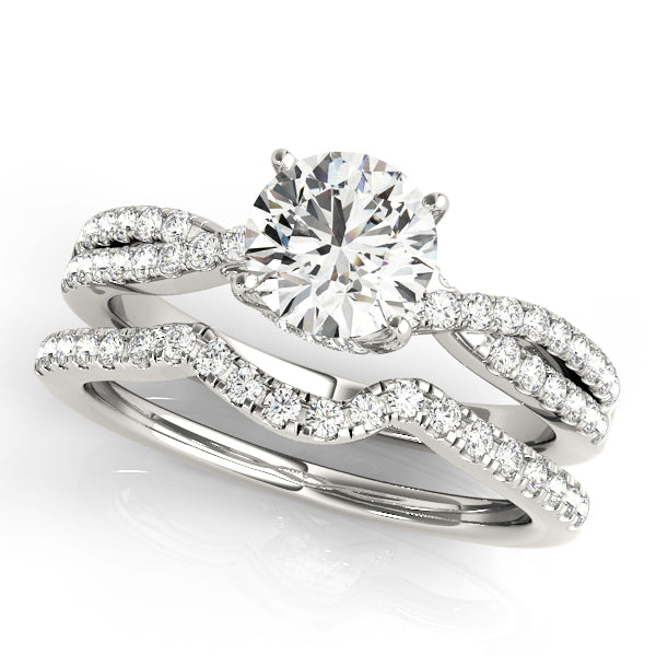 Crowned Engagment Rings Multi-Row Round Diamond Engagement Ring — 9K/18K Gold & Platinum