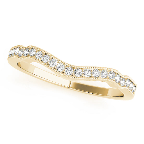 Curved Milgrain Diamond Half Eternity Ring in Gold & Platinum