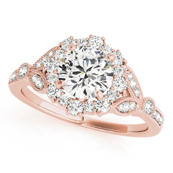 Exquisite Halo Round Diamond Engagement Ring — 9K/18K Gold & Platinum