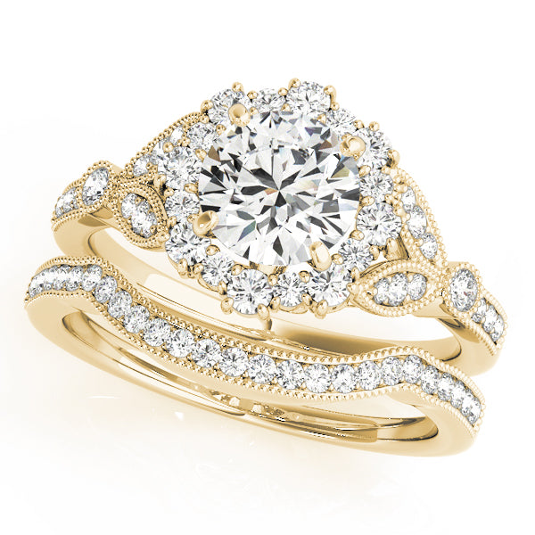 Exquisite Halo Round Diamond Engagement Ring — 9K/18K Gold & Platinum