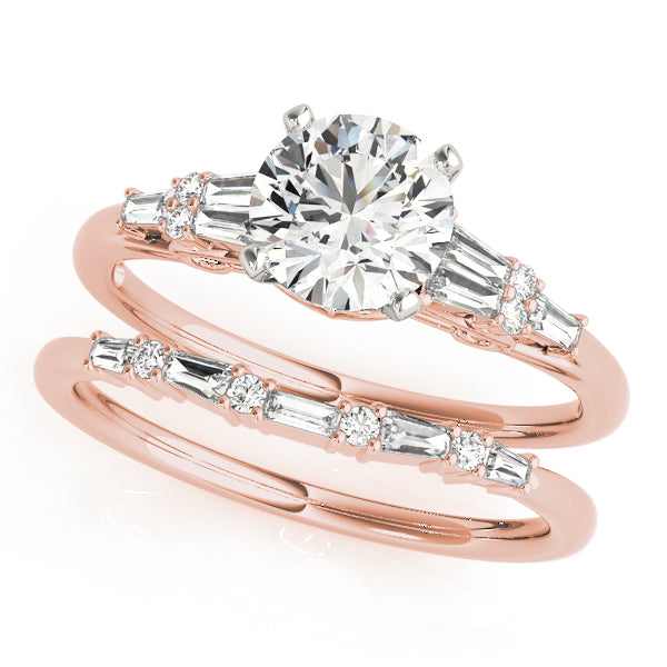 Brilliant Fancy Shape Baguette Remounts Round Diamond Engagement Ring — 9K/18K Gold & Platinum