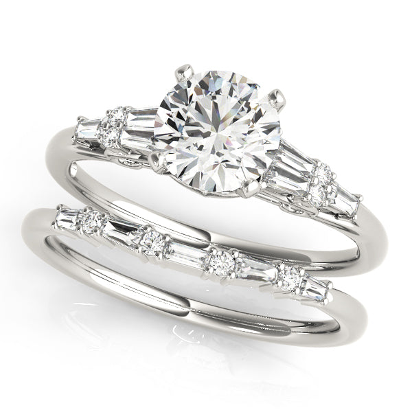 Brilliant Fancy Shape Baguette Remounts Round Diamond Engagement Ring — 9K/18K Gold & Platinum
