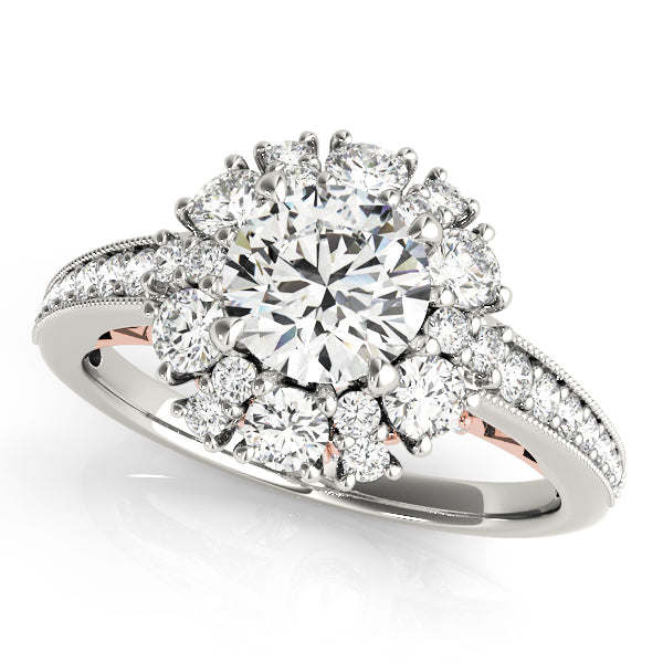 Romantic Halo Round Diamond Engagement Ring — 9K/18K Gold & Platinum