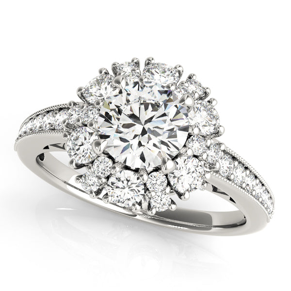 Romantic Halo Round Diamond Engagement Ring — 9K/18K Gold & Platinum