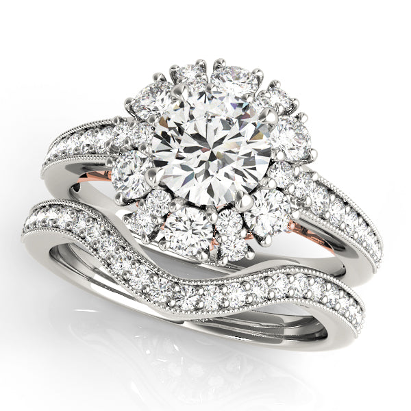 Romantic Halo Round Diamond Engagement Ring — 9K/18K Gold & Platinum