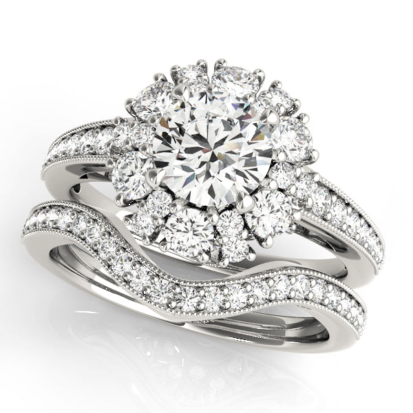 Romantic Halo Round Diamond Engagement Ring — 9K/18K Gold & Platinum