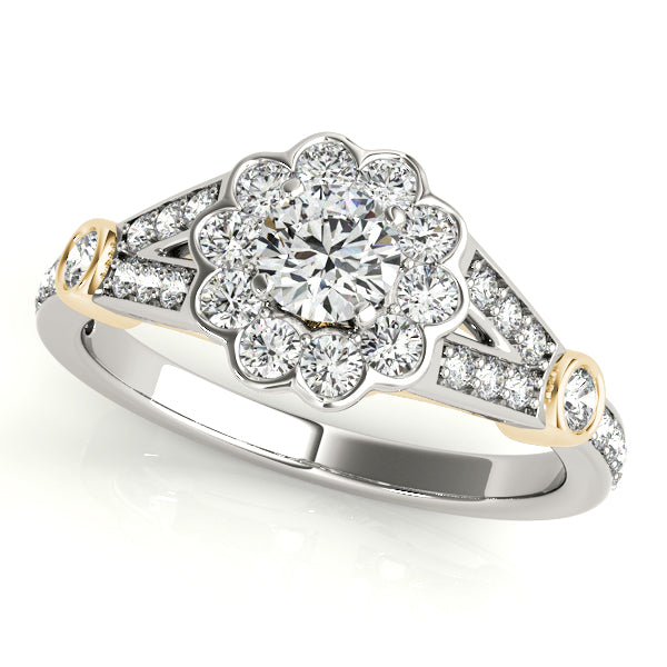 Statement Halo Round Diamond Engagement Ring — 9K/18K Gold & Platinum