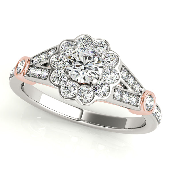 Statement Halo Round Diamond Engagement Ring — 9K/18K Gold & Platinum