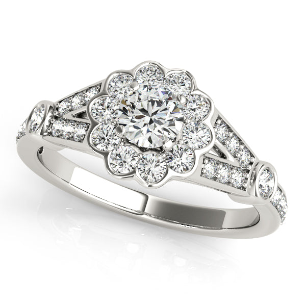 Statement Halo Round Diamond Engagement Ring — 9K/18K Gold & Platinum