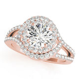 Crowned Halo Round Diamond Engagement Ring — 9K/18K Gold & Platinum