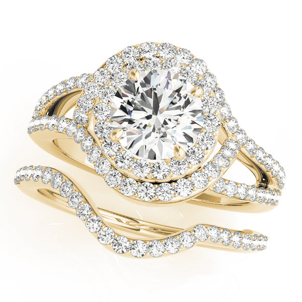 Crowned Halo Round Diamond Engagement Ring — 9K/18K Gold & Platinum