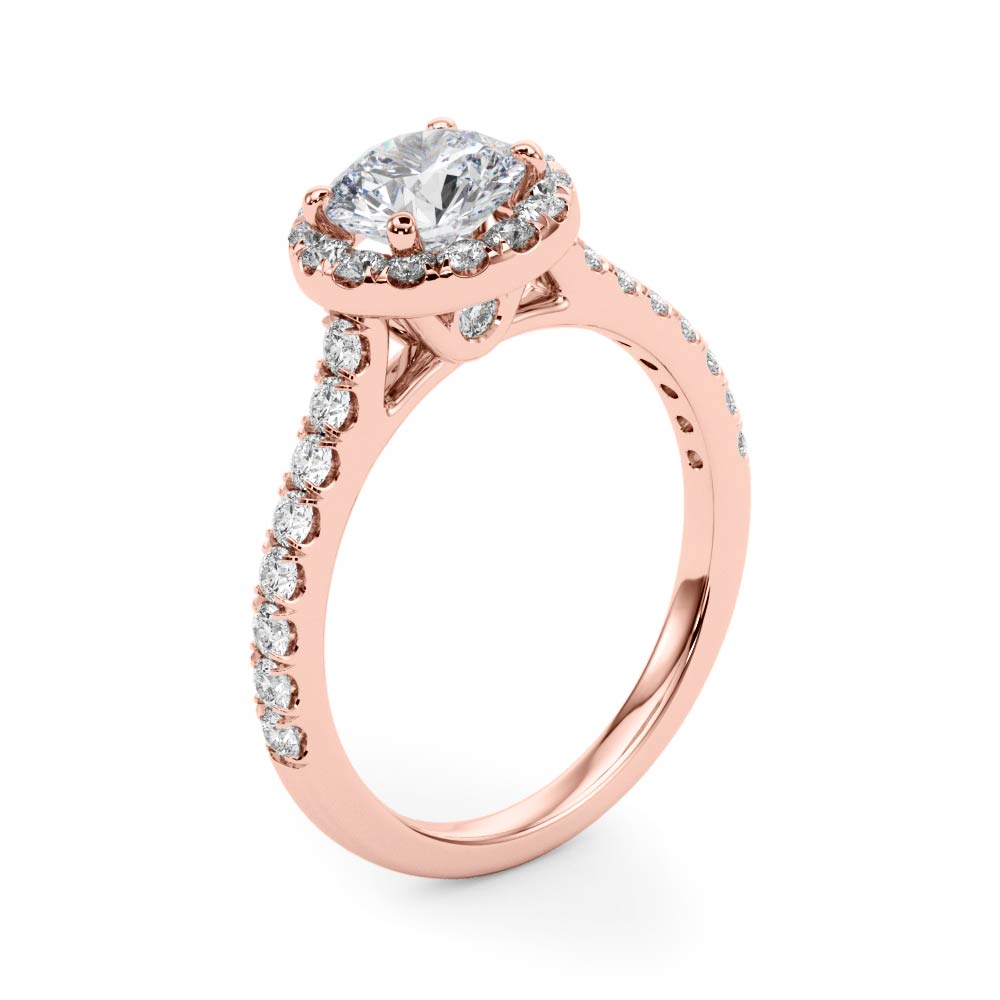 Graceful Halo Round Diamond Engagement Ring — 9K/18K Gold & Platinum